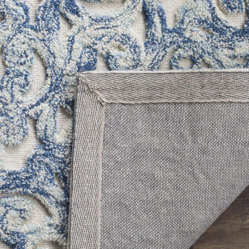 Handmade Abstract Tufted Wool Area Rug 9' x 12' in Blue