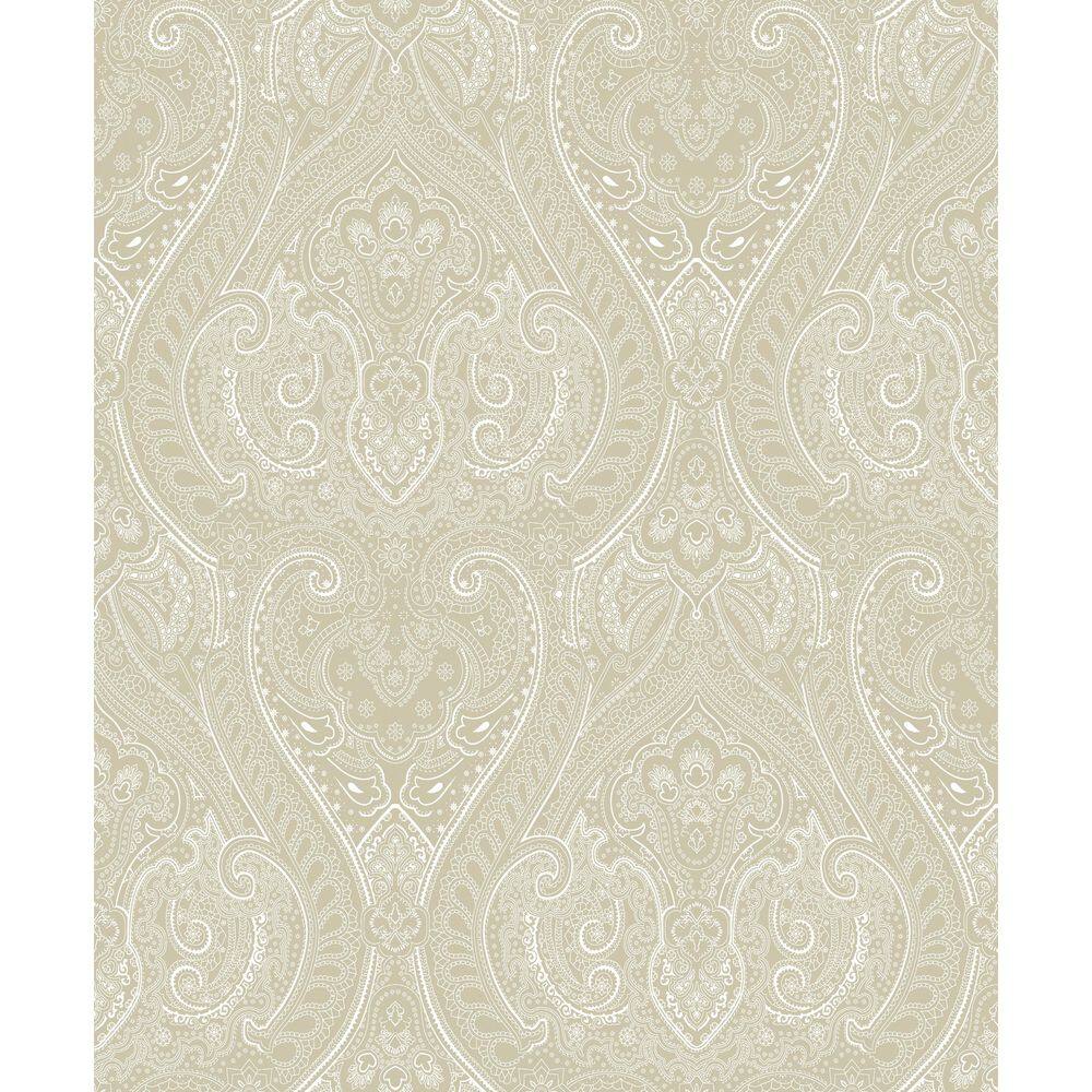 Zen Collection Cream/White Lace Damask Metallic Sheen Finish Non-Pasted Non