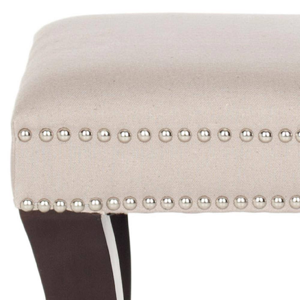 Taupe Linen Tufted Ottoman with Espresso Birch Legs