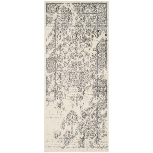 SAFAVIEH Adirondack Ivory/Silver 3 ft. x 6 ft. Border Floral Runner Rug