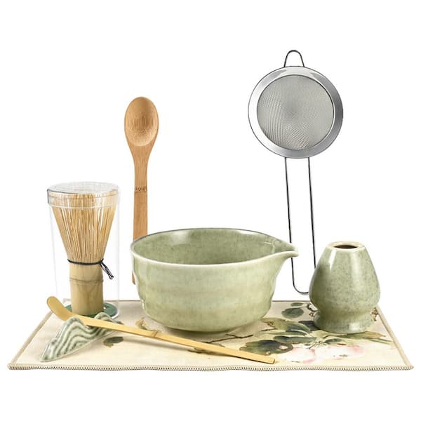 8 Piece Matcha Whisk Bowl Set with Bamboo Scoop Ceramic Tea Bowl Stainless Steel Sifter for Traditional Matcha