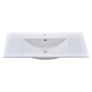 SQ 36 in. W x 18 in. D Ceramic Vanity Top Integrated Rectangle Basin Sink in White