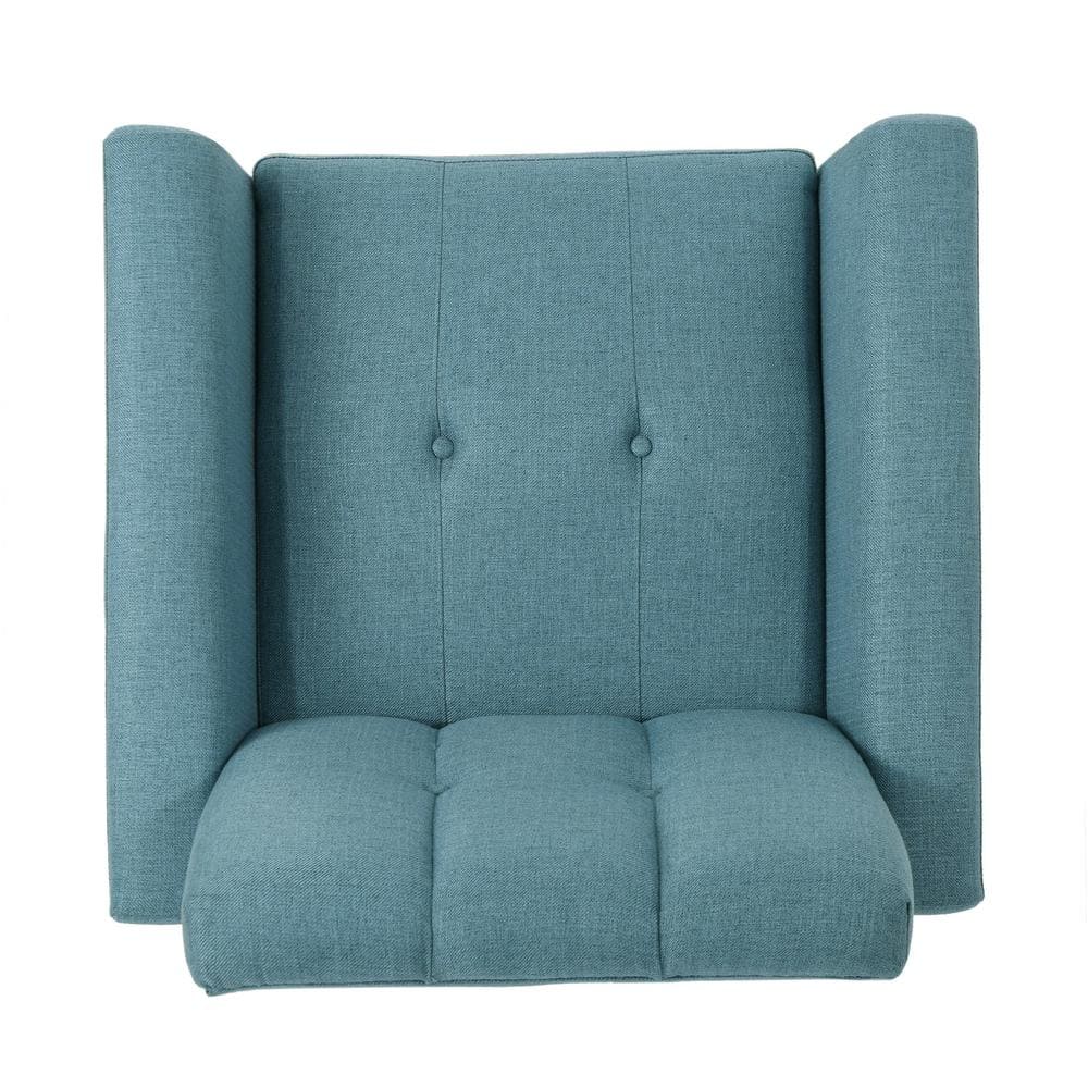 Mid-Century Blue Fabric Club Chair with Rubberwood Legs
