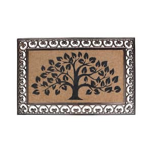 Hand Finished Tree of Life Brown 30 in. x 48 in. Rubber and Coir Classic Paisley Border Extra Large Double Door Mat