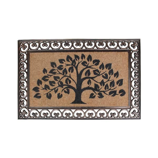 A1 Home Collections Hand Finished Tree of Life Brown 30 in. x 48 in. Rubber and Coir Classic Paisley Border Extra Large Double Door Mat