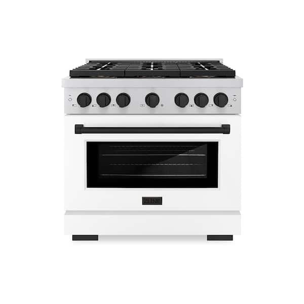 Autograph 36 in. 5.2 cu. ft. Paramount Gas Range with 6-Burners and Convection Gas Oven with White Matte and Matte Black