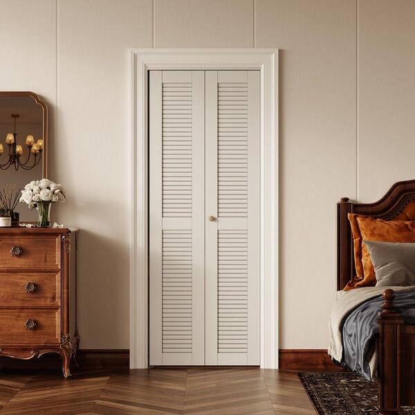 SOCBAZZAR 28 in. x 78.75 in. Full Panel Louvered Solid Core White