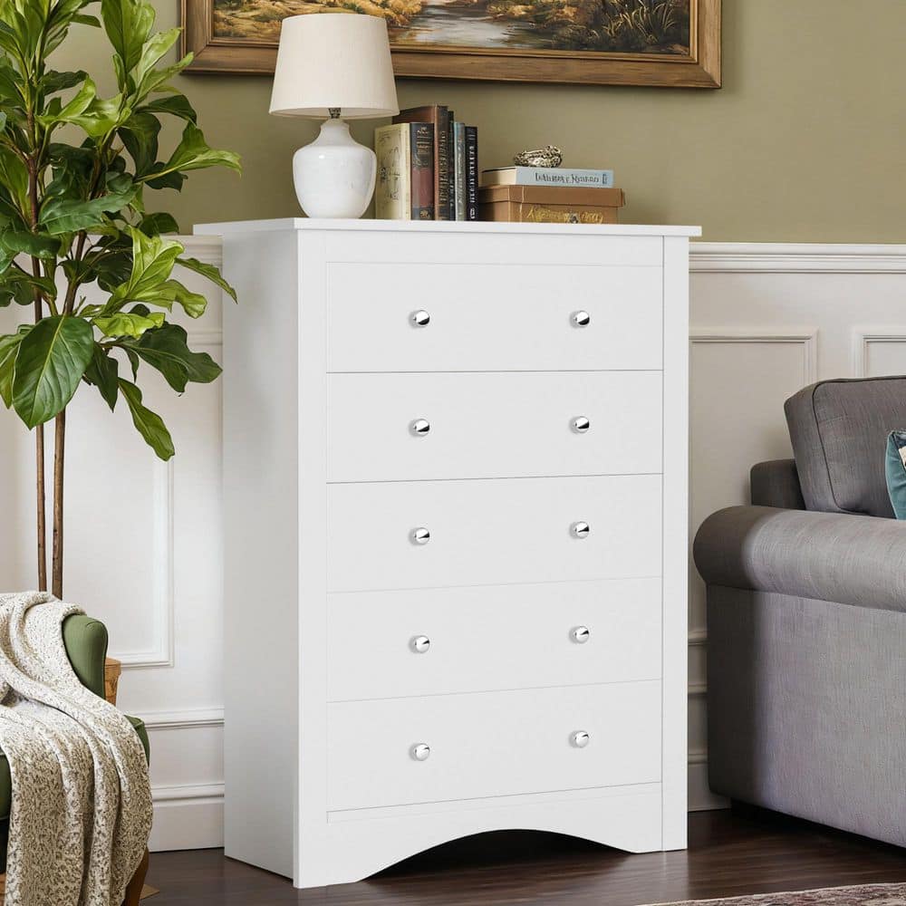 Creaser 31.4 in. Brown Tall Dressers Chest of Drawers with 5 Drawers
