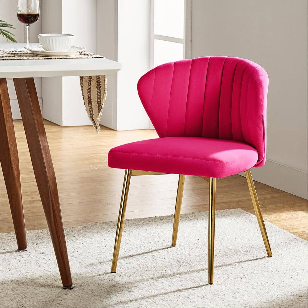Fuchsia Velvet Upholstered Side Chair with Gold Metal Legs