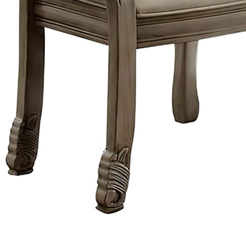 Antique White Upholstered Leather Side Chair with Wood Frame