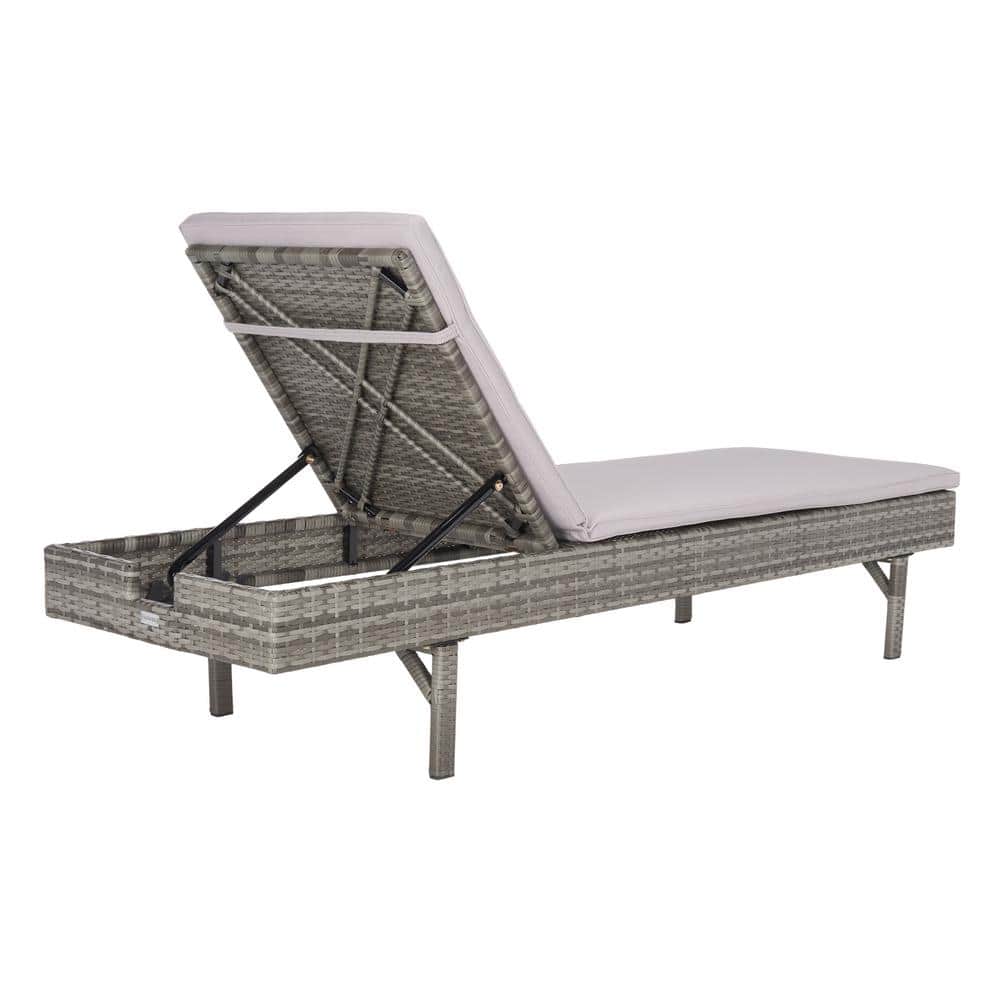 Cam Gray Wicker Outdoor Chaise Lounger with Cushions