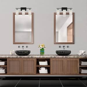 Carmine 21 in. 3-Light Matte Black Modern Vanity with Etched Glass Shades