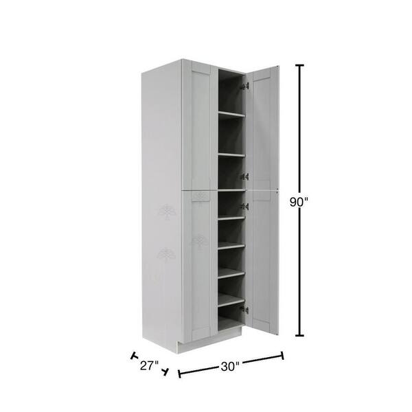LIFEART CABINETRY Anchester Assembled 24 in. x 84 in. x 27 in. Tall Pantry with 4 Doors in Light Gray