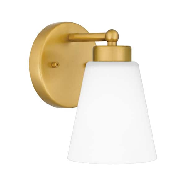 Hampton Bay Eastburn 1-Light Gold Wall Sconce with Frosted Glass Shade