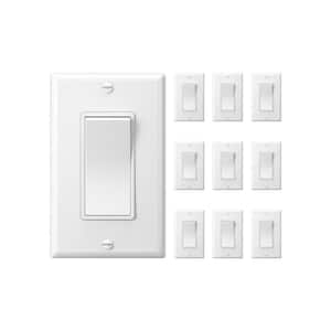 15A, 120/277VAC, 3-Way Decorator Light Switch with Wall Plate, Rocker Light Switch, UL Listed in White - (10-Pack)