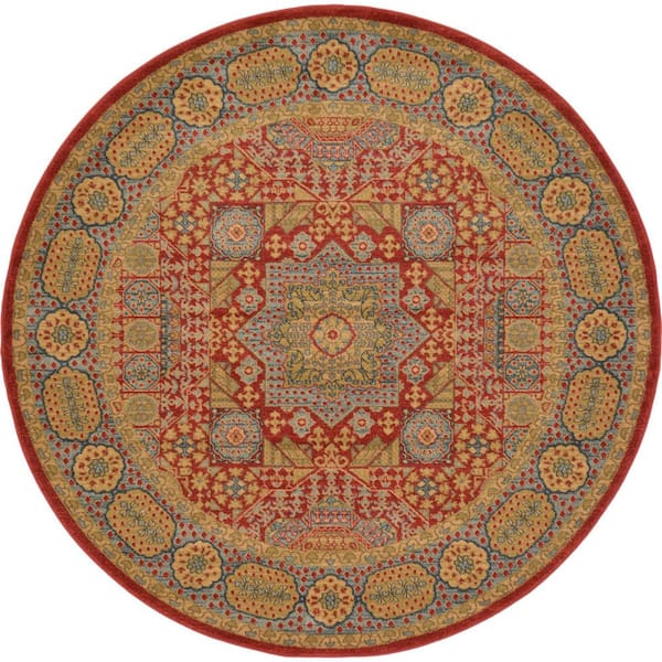 Unique Loom Palace Madison Red 6' 0 x 6' 0 Round Rug