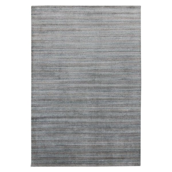 5 ft. x 8 ft. Gray And Blue Wool Striped Hand Woven Area Rug