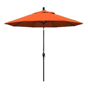 9 ft. Stone Black Aluminum Push Button Tilt Crank Lift Market Patio Umbrella in Tangerine Sunbrella