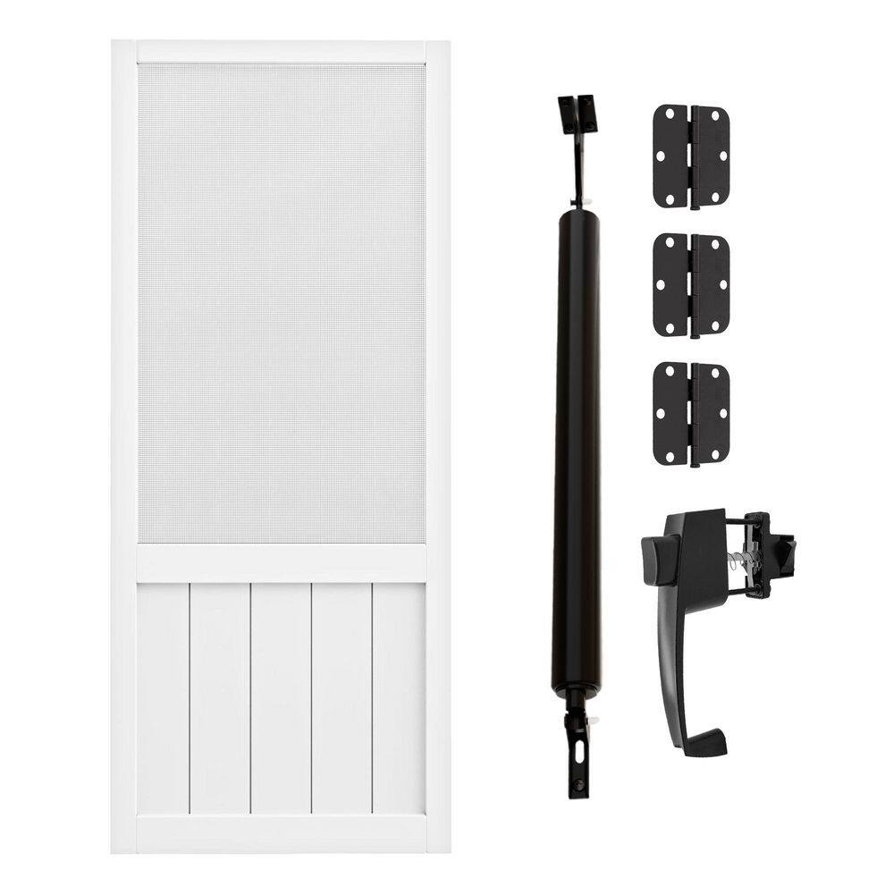32 in. x 80 in. Universal Solid Pine Screen Door with Lock and Door Closer-Primed White, Hinged Panel Style, Gauze Mesh price history on PriceWatchPro