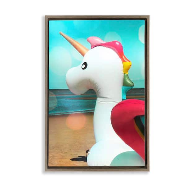 Stupell Industries Unicorn Basking in Bokeh by Graffi*Tee Studios Brown Floater Frame Fantasy Graphic Art Print 31 in. x 21 in.