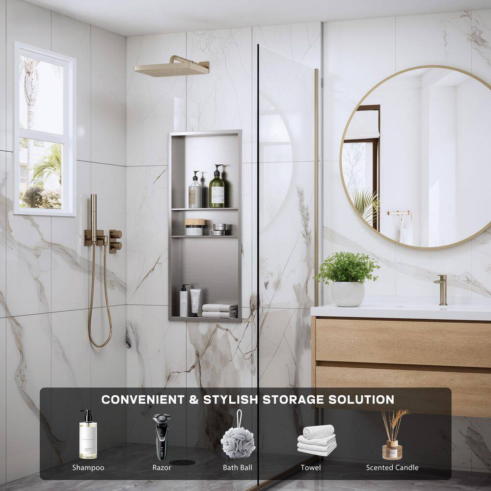 16 in. W x 40 in. H x 4in. D Arched Shower Niche Stainless Steel with Shelf Bathroom Shower Wall Niche in White price history on PriceWatchPro