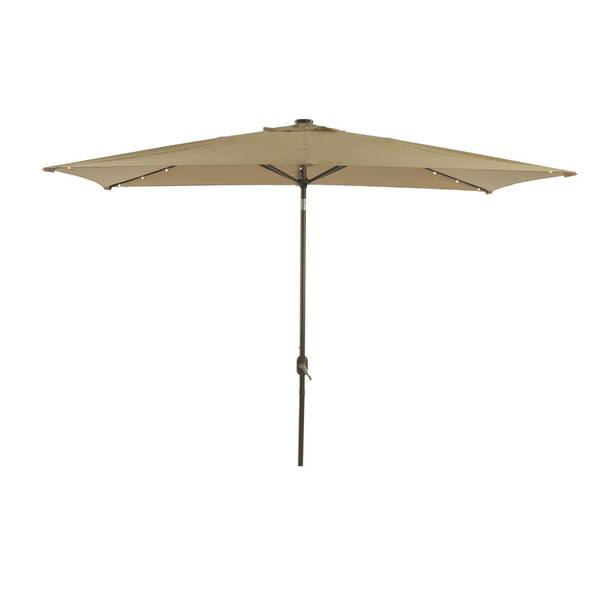Unbranded 10 ft.x 6.5 ft. Rectangle Solution-Dyed Fabric Aluminum Market Patio Umbrella in Sand Color with Solar LED Lighting