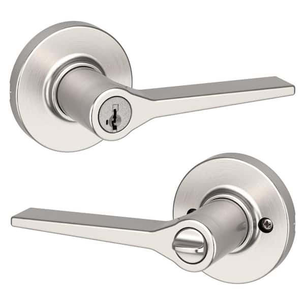 Hollis Round Rose Satin Nickel Keyed Entry Door Handle Featuring SmartKey Security