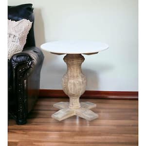 22 in. Brown Round Marble End Table