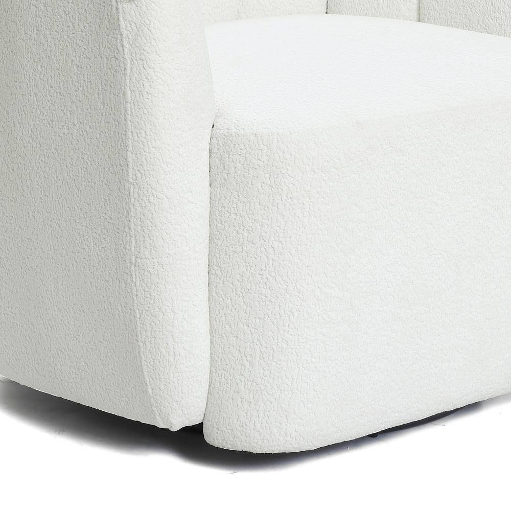 Ivory Boucle Swivel Barrel Accent Chair with Floral Backrest