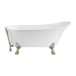 55 in. Acrylic Clawfoot Non-Whirlpool Bathtub in Glossy White With Brushed Nickel Clawfeet And Brushed Nickel Drain