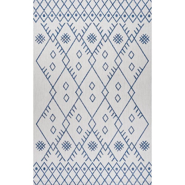 Boho Moroccan Ivory/Navy 8 ft. x 10 ft. Indoor/Outdoor Area Rug