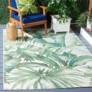 Barbados Green/Teal 7 ft. x 7 ft. Square Multi-Leaf Tropical Indoor/Outdoor Area Rug