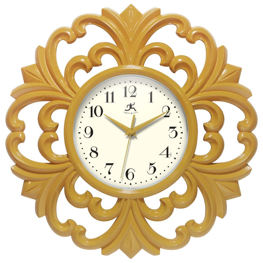 Infinity Instruments Wisteria 15.5 in. Saffron Resin Decorative Wall Clock  20331SY-4561 - The Home Depot