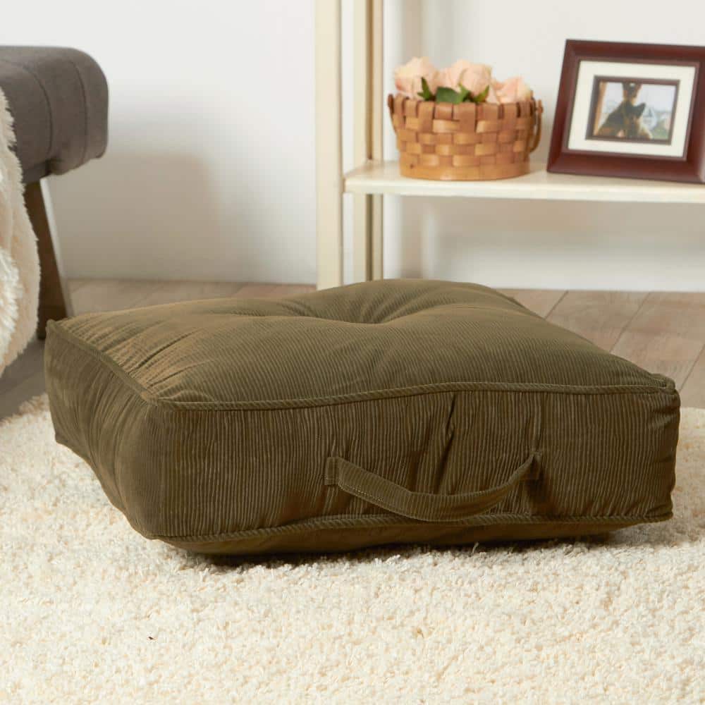 Brown Corduroy Button-Tufted 20" Square Floor Pillow