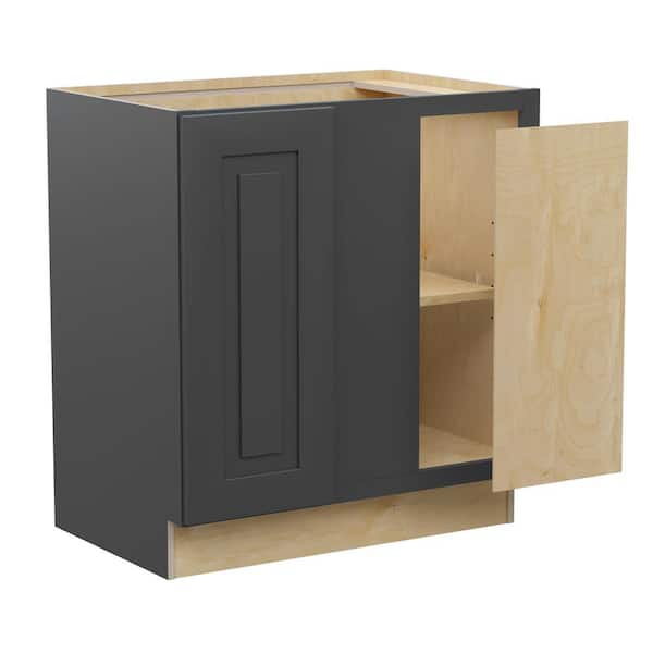 Grayson 30 in. W x 24 in. D x 34.5 in. H Assembled Plywood Blind Base Kitchen Cabinet in Deep Onyx with Soft Close RH