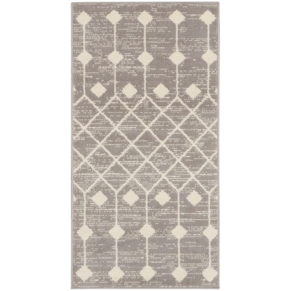 Grafix Grey 3 ft. x 5 ft. Moroccan Boho Kitchen Area Rug