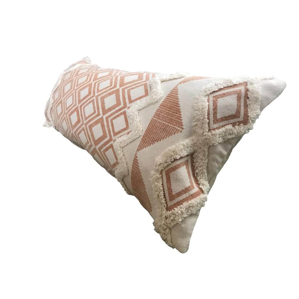 Burnt Orange and Cream Tufted Cotton Rectangle Throw Pillow