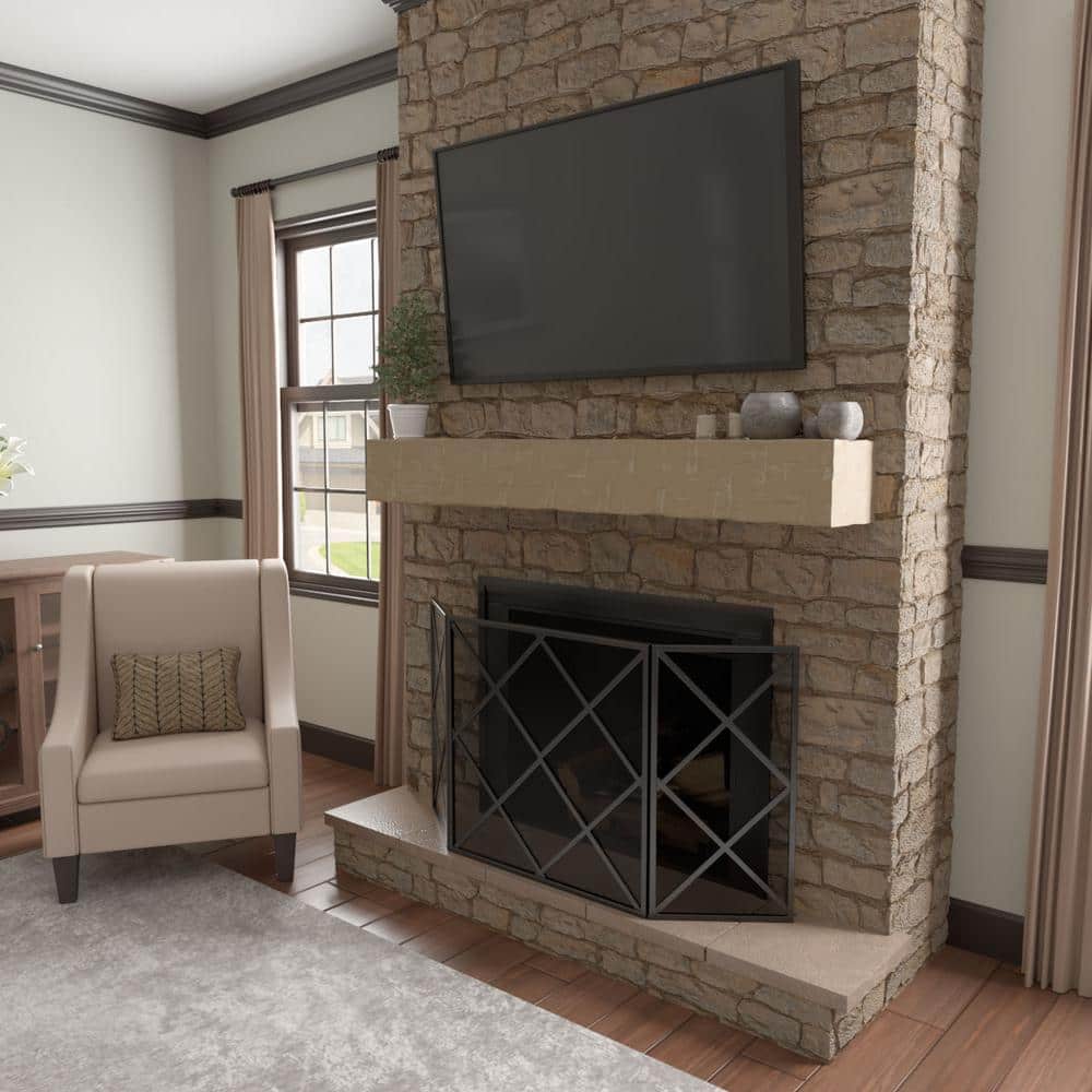 Vanilla Chai Reclaimed Axed Cut Faux Wood Fireplace Mantel