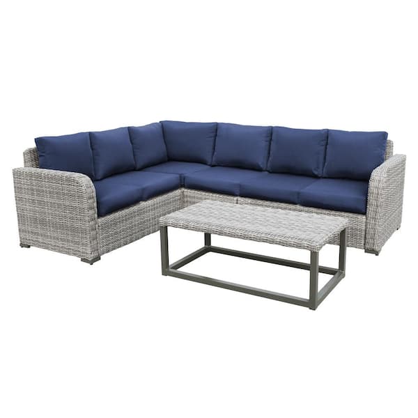 Leisure Made Forsyth 5-Piece Wicker Outdoor Sectional Set with Navy Cushions