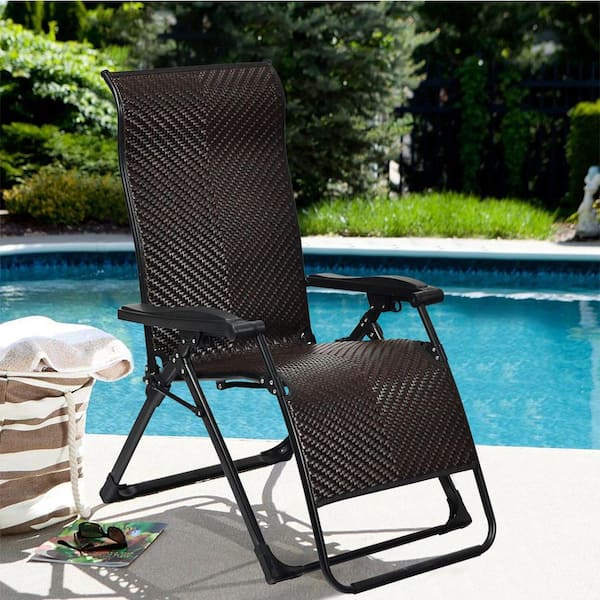 2 Pcs Patio Outdoor Folding Wicker Rattan Zero Gravity Lounge Chair