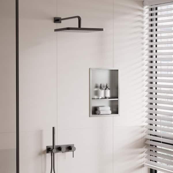 12 in. W x 18 in. H x 4 in. D Waterproof Recessed Shower Niche Storage Shelf in Brushed Nickel, No Tile Needed