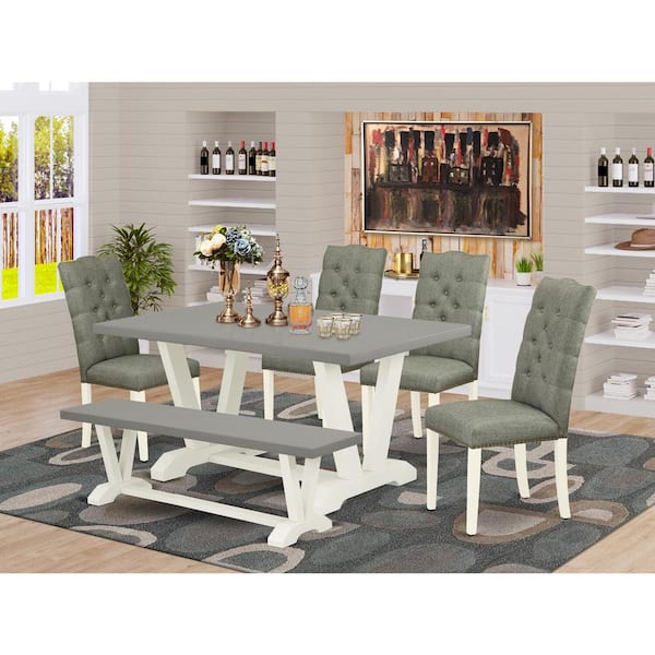 East West Furniture 6-Piece Natural Oak Finish Solid Wood Top Dining table Set with Lattice Back