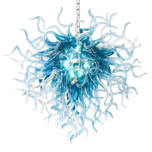 6-Light Blue Hand Blown Glazed Morden Luxury Chandelier for Living Room, Bed Room, Hotel with bulbs included