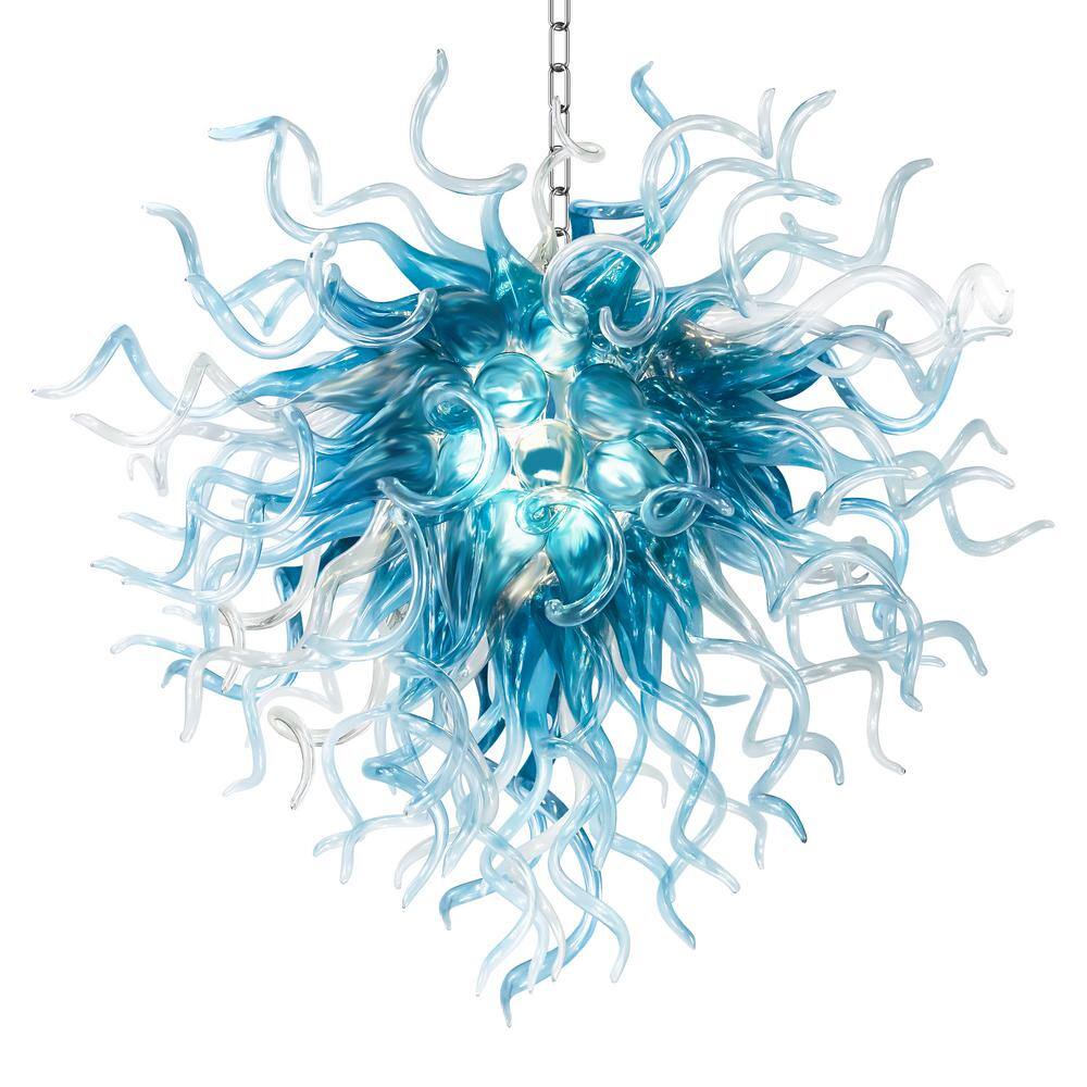 3-Light Blue Hand Blown Glazed Morden Luxury Chandelier for Living Room, Be