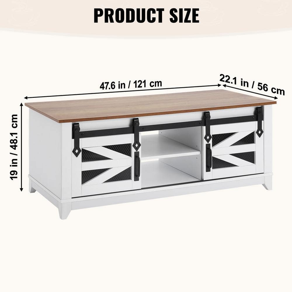 48" White and Walnut Wood Lift-Top Farmhouse Coffee Table