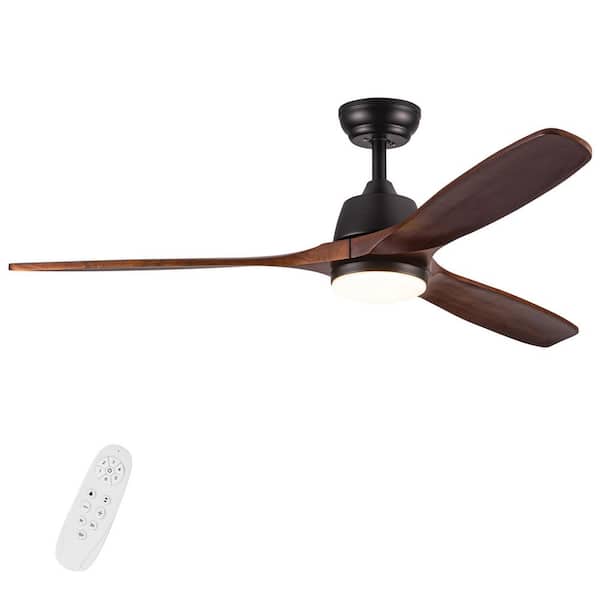 52 in. Indoor Walnut Black Housing Ceiling Fan with Dimmable LED Light and Remote Control for Bedroom, Living Room