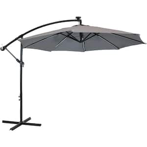 9.5 ft. Offset Cantilever Patio Umbrella in Smoke with Solar LED Lights