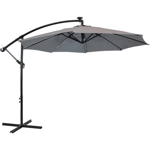 Sunnydaze 9.5 ft. Offset Cantilever Patio Umbrella in Smoke with Solar LED Lights