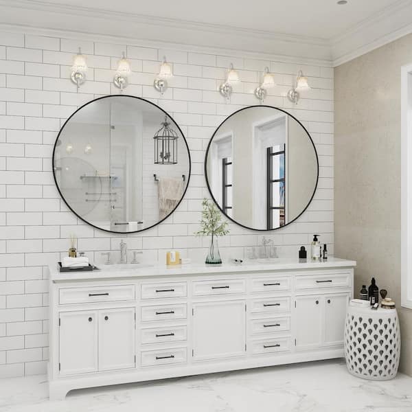 40 in. W x 40 in. H Round Aluminum Alloy Framed French Cleat Mounted Wall Decor Bathroom Vanity Mirror in Matte Black