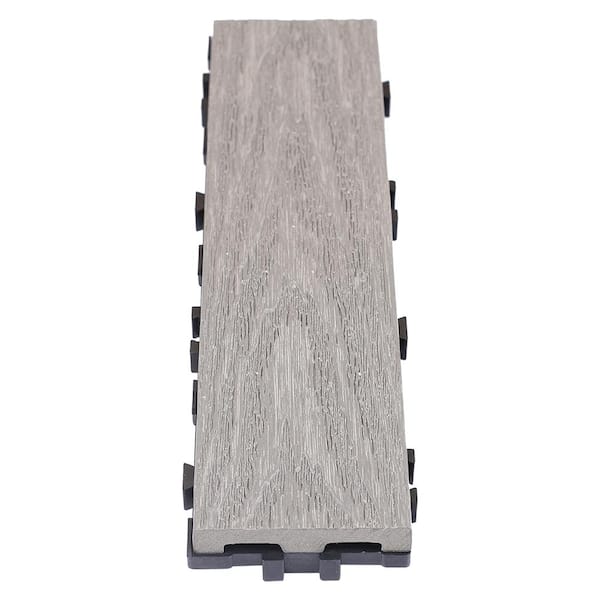 NewTechWood UltraShield Naturale 3 in. x 1 ft. Quick Composite Single Slat Egyptian Deck Tile in Stone Gray (4-Pieces per Box)
